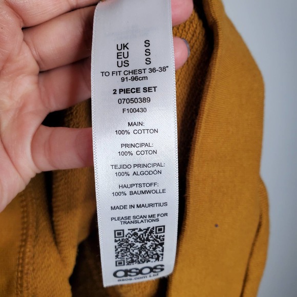 ASOS Mustard Yellow Long Sleeve Hoodie Pants Matching Set Sz S - Picture 5 of 10